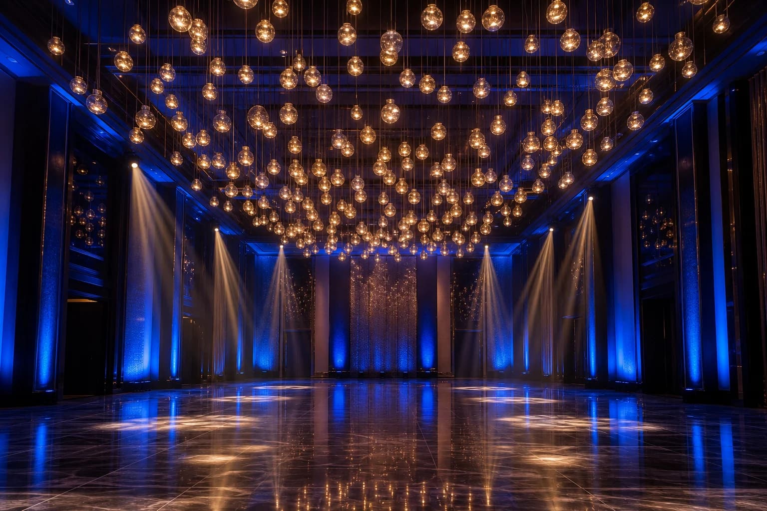 Ballroom transformed with sapphire architectural lighting